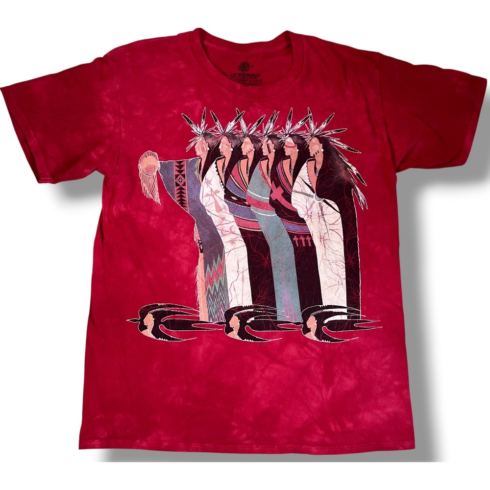 The Mountain Mens Red Tie Dye Native American Graphic T-Shirt Large 100% Cotton